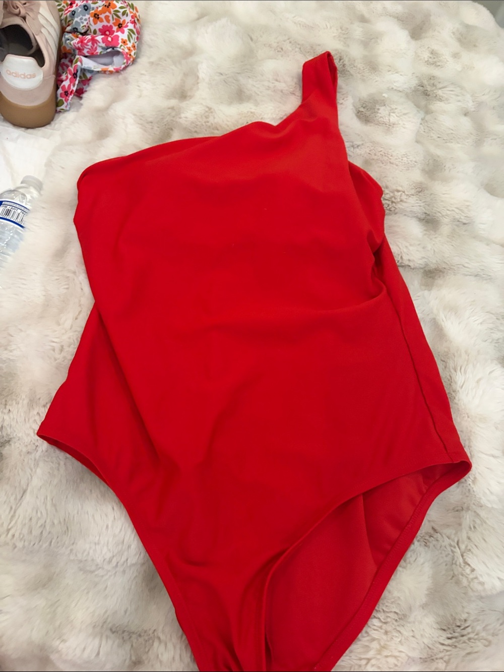 adidas Red One-Shoulder Swim Top